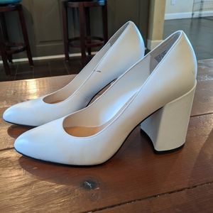 White Block Heel Pumps